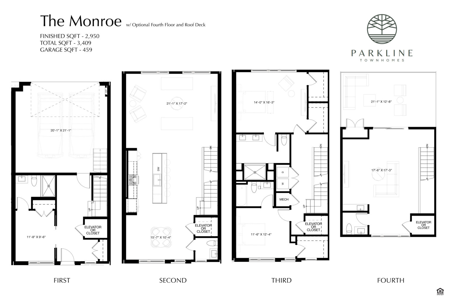 Parkline Townhomes - The Monroe with Roof Deck Floor Plan